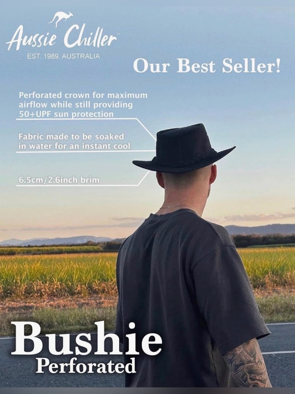 Aussie Chiller size M Bushie Hat 50+ UPF soak it cooling perforated golf hiking